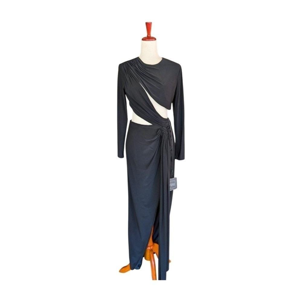 NWT IEENA for Mac Duggal Black Jersey High Slit Cutout Evening Gown Size 6
